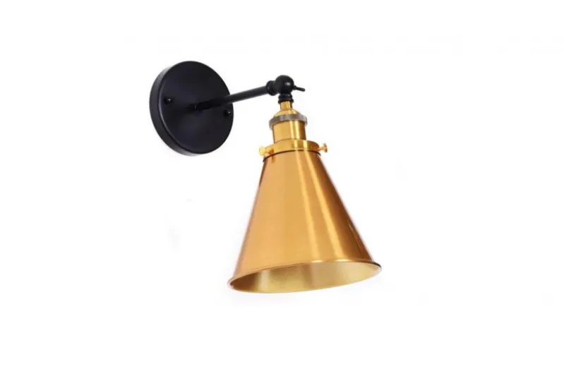 Applique lampada da parete stile industriale nero con ottone GORI W1