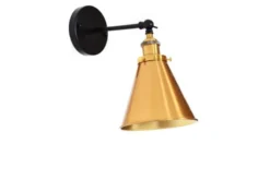 Applique lampada da parete stile industriale nero con ottone GORI W1