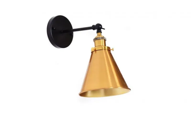 Applique lampada da parete stile industriale nero con ottone GORI W1