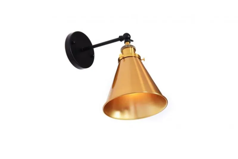 Applique lampada da parete stile industriale nero con ottone GORI W1