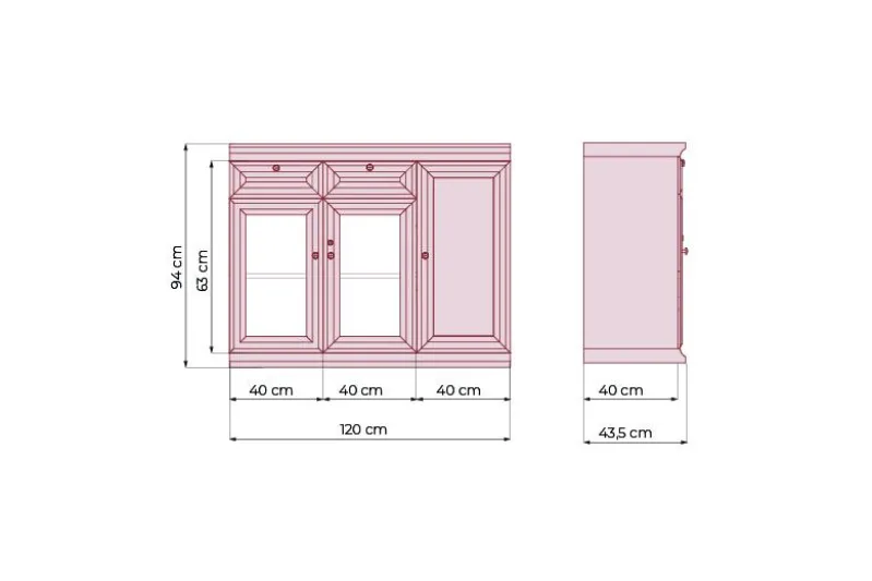 Armadietto 3 ante per ufficio o studio in stile classico PRESTIGE C735A