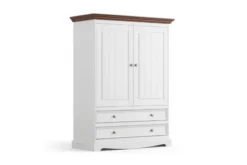 Armadietto basso shabby chic pino massello bianco top noce