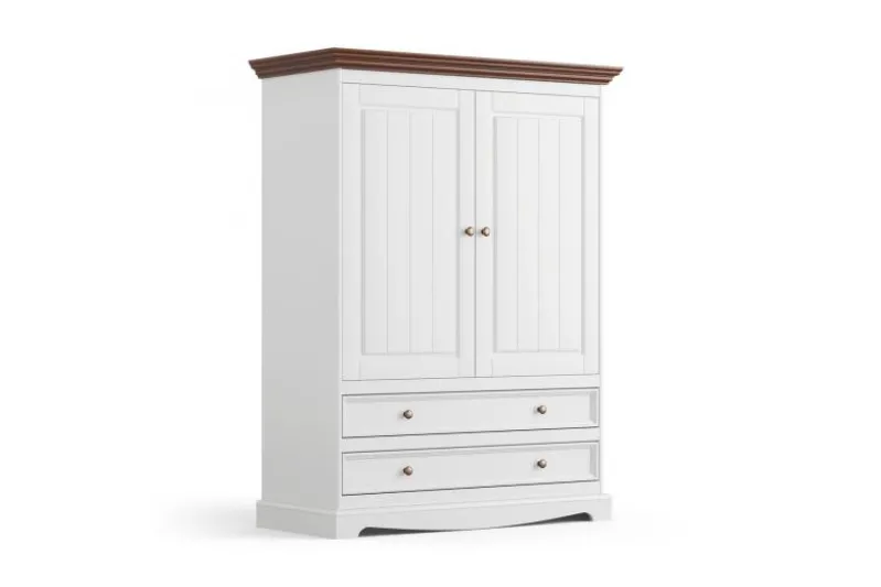 Armadietto basso shabby chic pino massello bianco top noce
