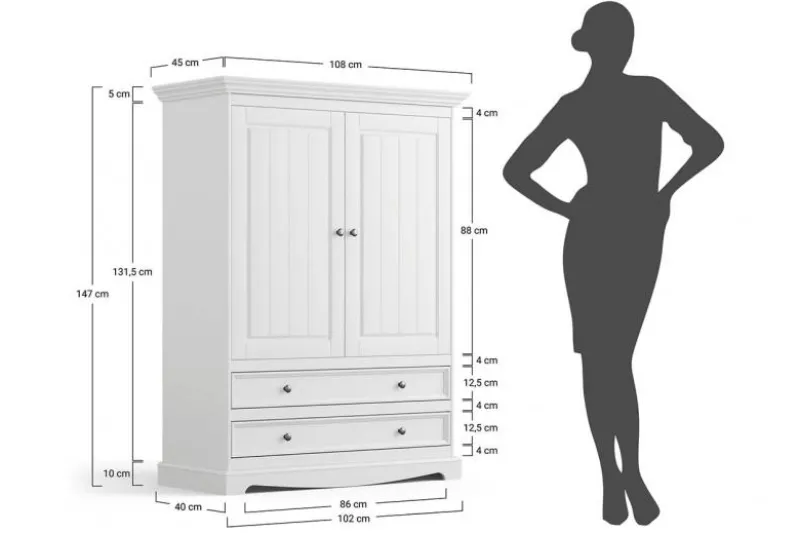 Armadietto shabby chic pino massello bianco