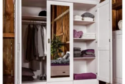 Armadio 3 ante con specchio in legno massello bianco toscano shabby