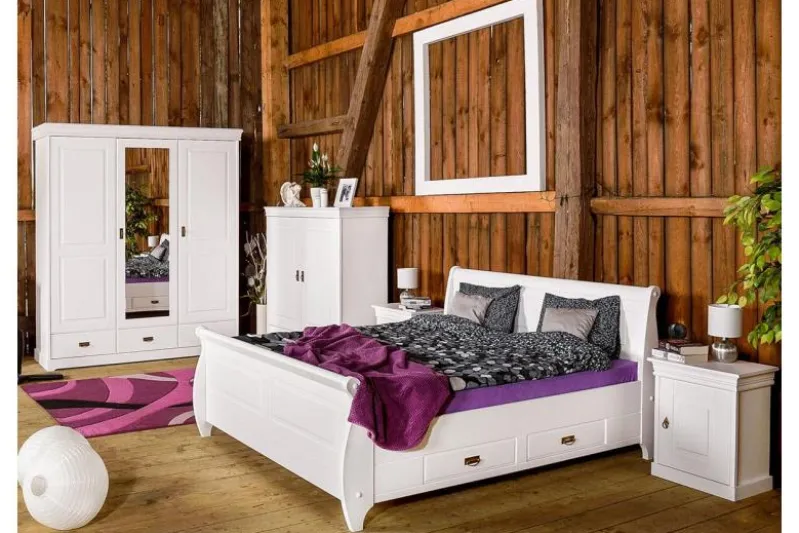 Armadio 3 ante con specchio in legno massello bianco toscano shabby