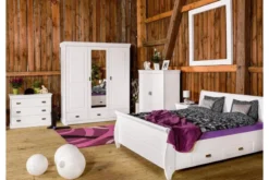 Armadio 3 ante con specchio in legno massello bianco toscano shabby