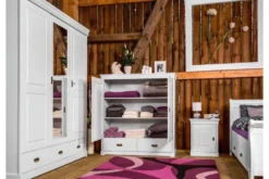 Armadio 3 ante con specchio in legno massello bianco toscano shabby