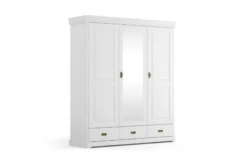 Armadio 3 ante con specchio in legno massello bianco toscano shabby