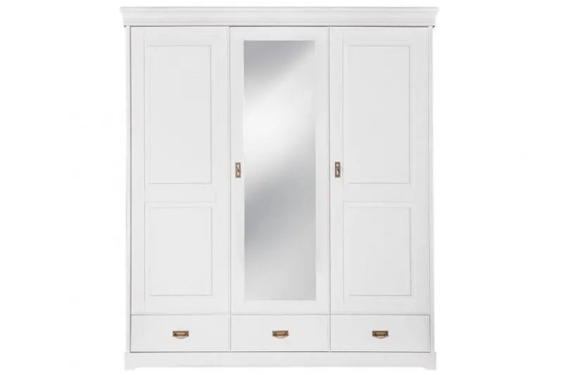 Armadio 3 ante con specchio in legno massello bianco toscano shabby