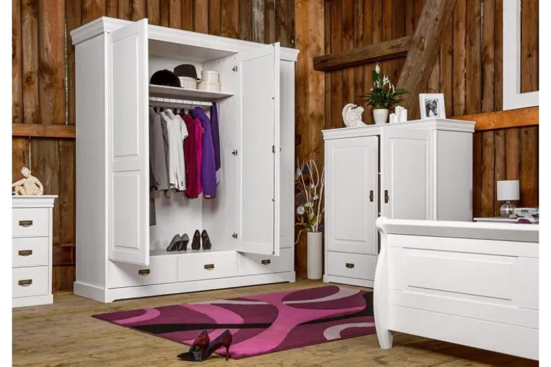 Armadio 3 ante con specchio in legno massello bianco toscano shabby
