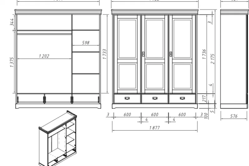 Armadio 3 ante legno massello bianco toscano shabby