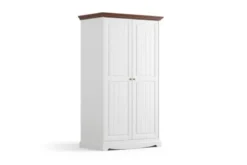 Armadio 2 ante shabby chic pino massello bianco e cornice noce