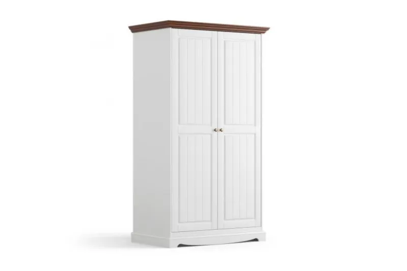 Armadio 2 ante shabby chic pino massello bianco e cornice noce