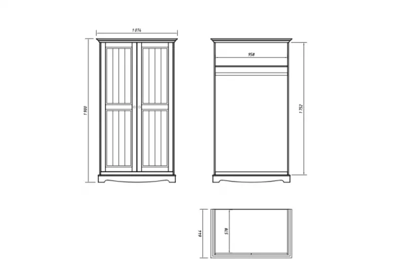 Armadio 2 ante shabby chic pino massello bianco e cornice noce