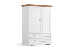 Armadio basso shabby chic pino massello bianco cornice rovere