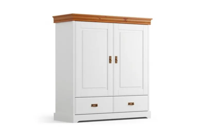 Armadio basso top miele legno massello 2 ante bianco toscano shabby