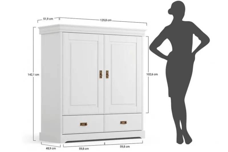 Armadio basso top miele legno massello 2 ante bianco toscano shabby