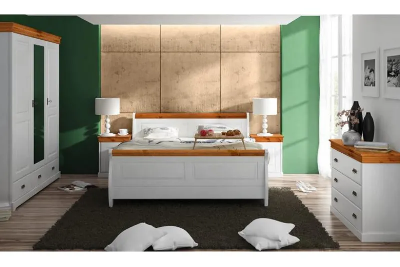 Armadio legno massello 3 ante con specchio bianco e miele toscano shabby