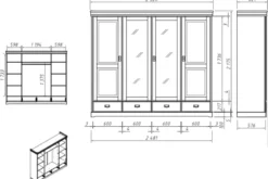 Armadio legno massello bianco 4 ante specchi shabby toscano