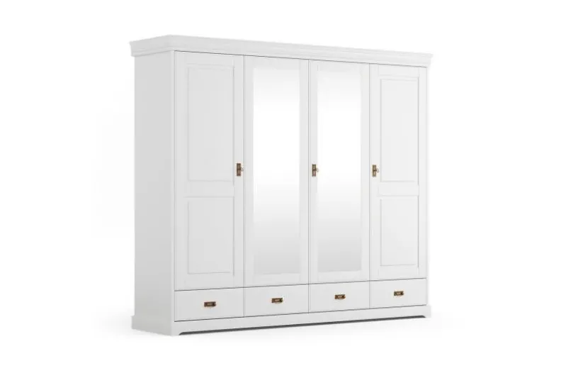 Armadio legno massello bianco 4 ante specchi shabby toscano