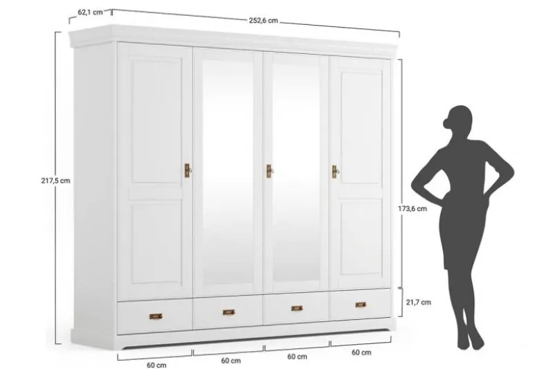 Armadio legno massello bianco 4 ante specchi shabby toscano