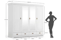 Armadio legno massello bianco top miele 4 ante specchi shabby toscano