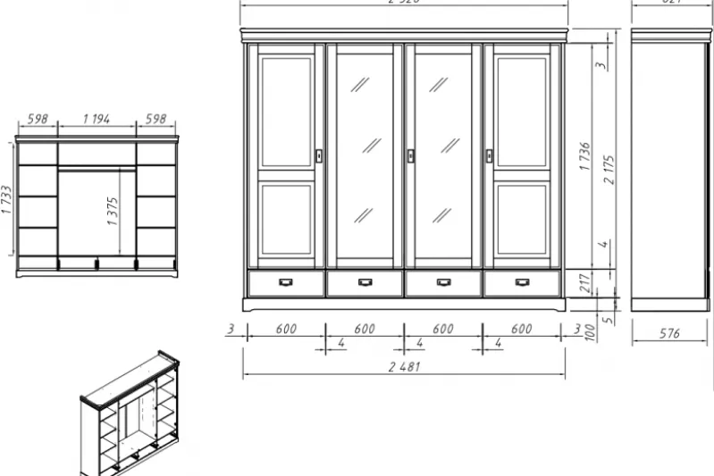 Armadio legno massello pino miele 4 ante specchi shabby toscano