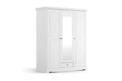 Armadio shabby chic legno massello di pino bianco 3 ante con specchio