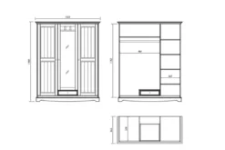 Armadio shabby chic legno massello di pino bianco 3 ante con specchio