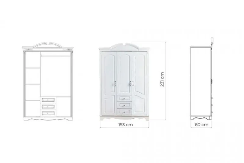 Armadio stile provenzale 3 ante legno bianco Princess 806