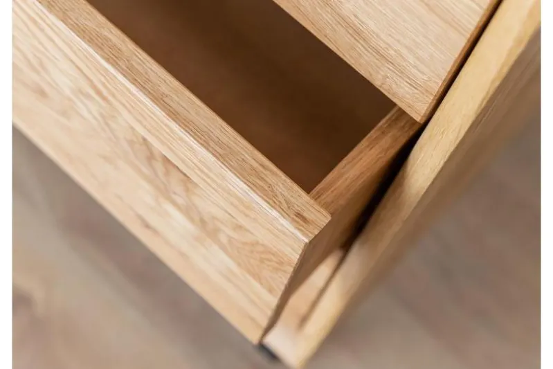 Cassettiera in legno naturale massello e vetro grafite moderna
