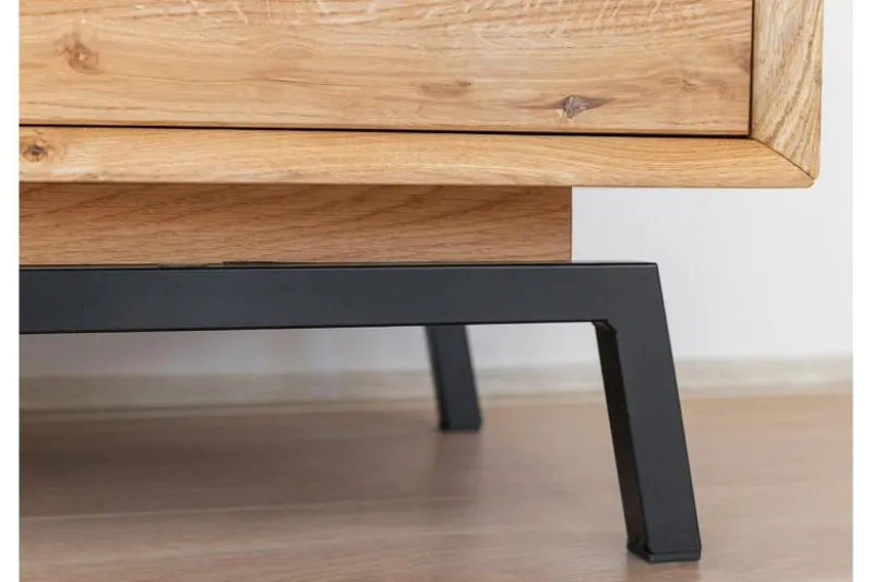 Cassettiera in legno naturale massello e vetro grafite moderna