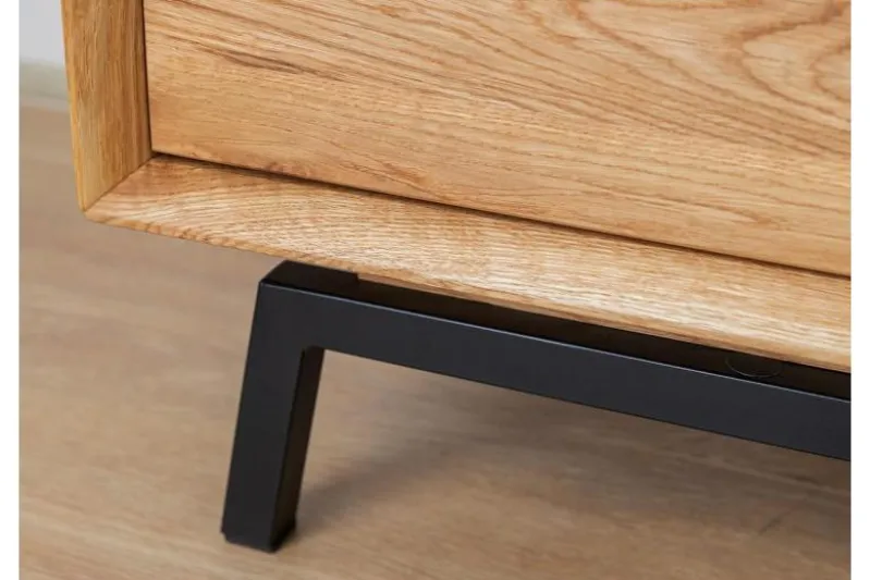 Cassettiera in legno naturale massello e vetro grafite moderna