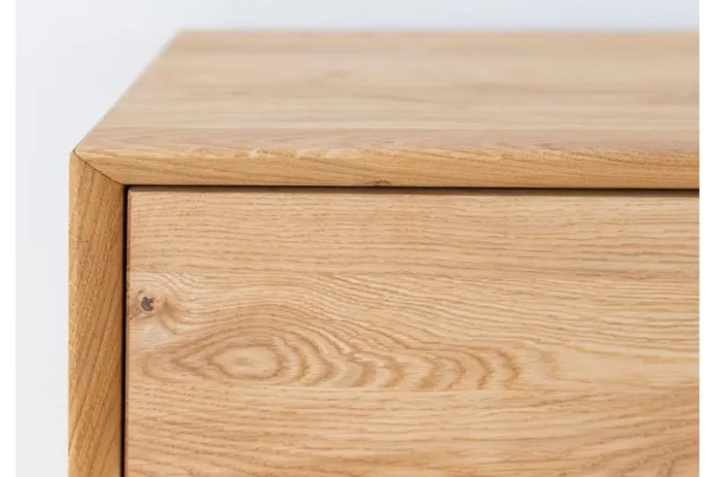 Cassettiera in legno naturale massello e vetro grafite moderna