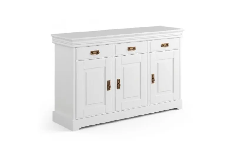 Cassettiera legno massello con 3 ante bianca toscano shabby