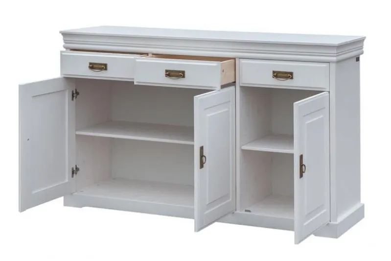 Cassettiera legno massello con 3 ante bianca toscano shabby