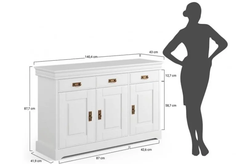 Cassettiera legno massello con 3 ante bianca toscano shabby