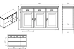 Cassettiera legno massello con 3 ante bianca toscano shabby