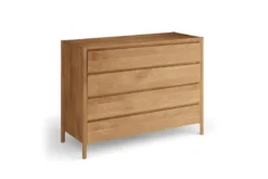 Cassettiera moderna in legno massello di rovere oliato 4 cassetti