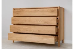 Cassettiera moderna in legno massello di rovere oliato 4 cassetti