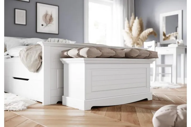 Cassettone per letto shabby chic pino massello bianco
