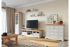 Cassettone shabby chic pino massello bianco e naturale