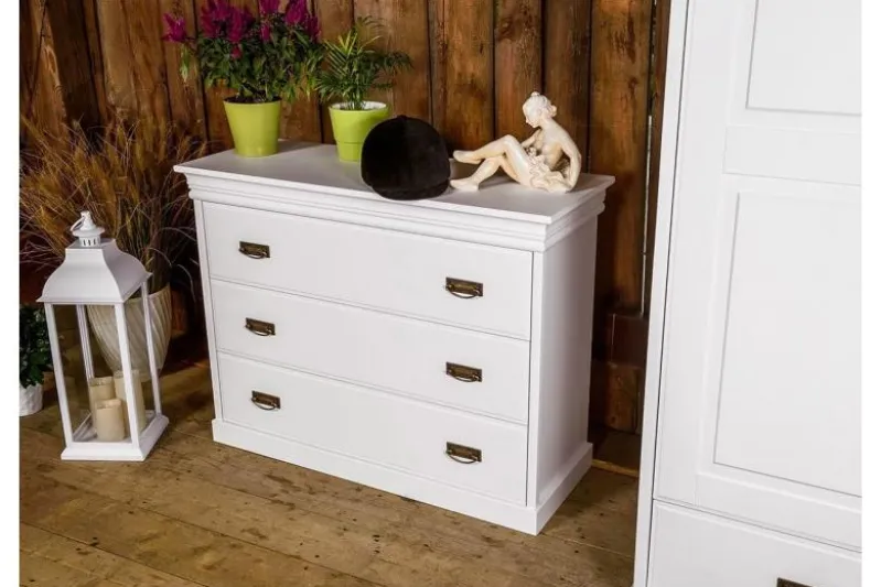 Comò in legno massello di pino bianco shabby chic toscano