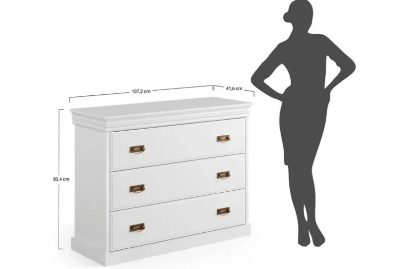 Comò in legno massello di pino bianco shabby chic toscano