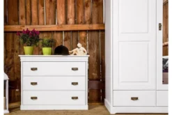 Comò in legno massello di pino bianco shabby chic toscano