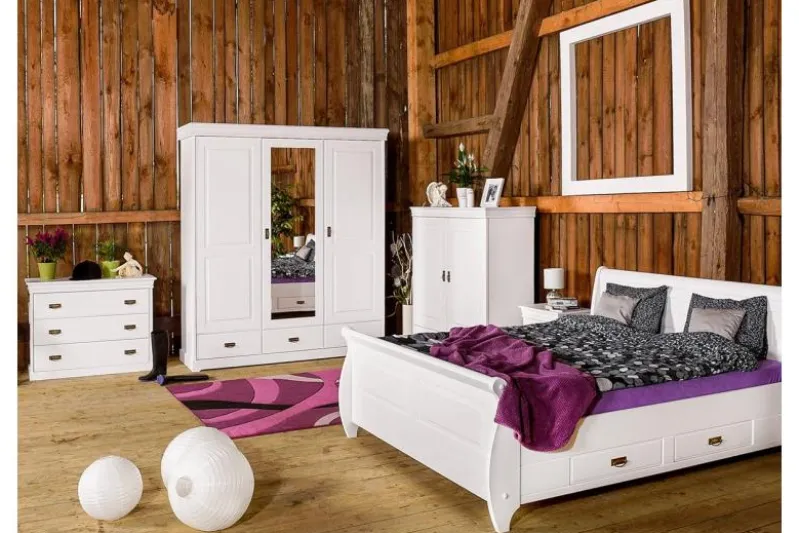 Comò in legno massello di pino bianco shabby chic toscano