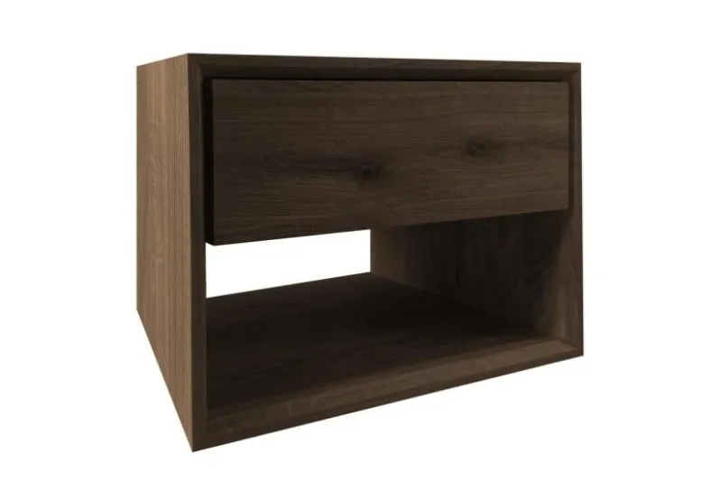 Comodino in legno massello di rovere naturale affumicato