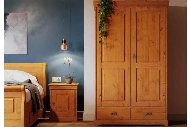 Comodino legno massello di pino color miele toscano shabby