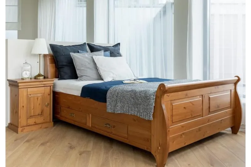 Comodino legno massello di pino color miele toscano shabby